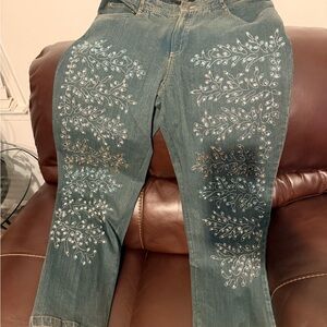 Ashley Stewart Blue Embroidered Straight Leg Jeans